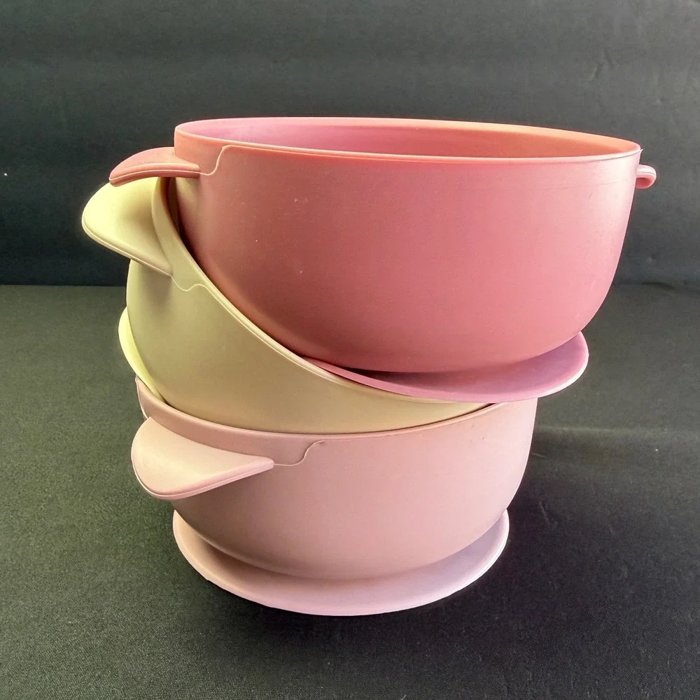 Silicone Suction Baby Bowls Set 3 Pink Cream BPA Free Toddler Feeding Dish 5 In